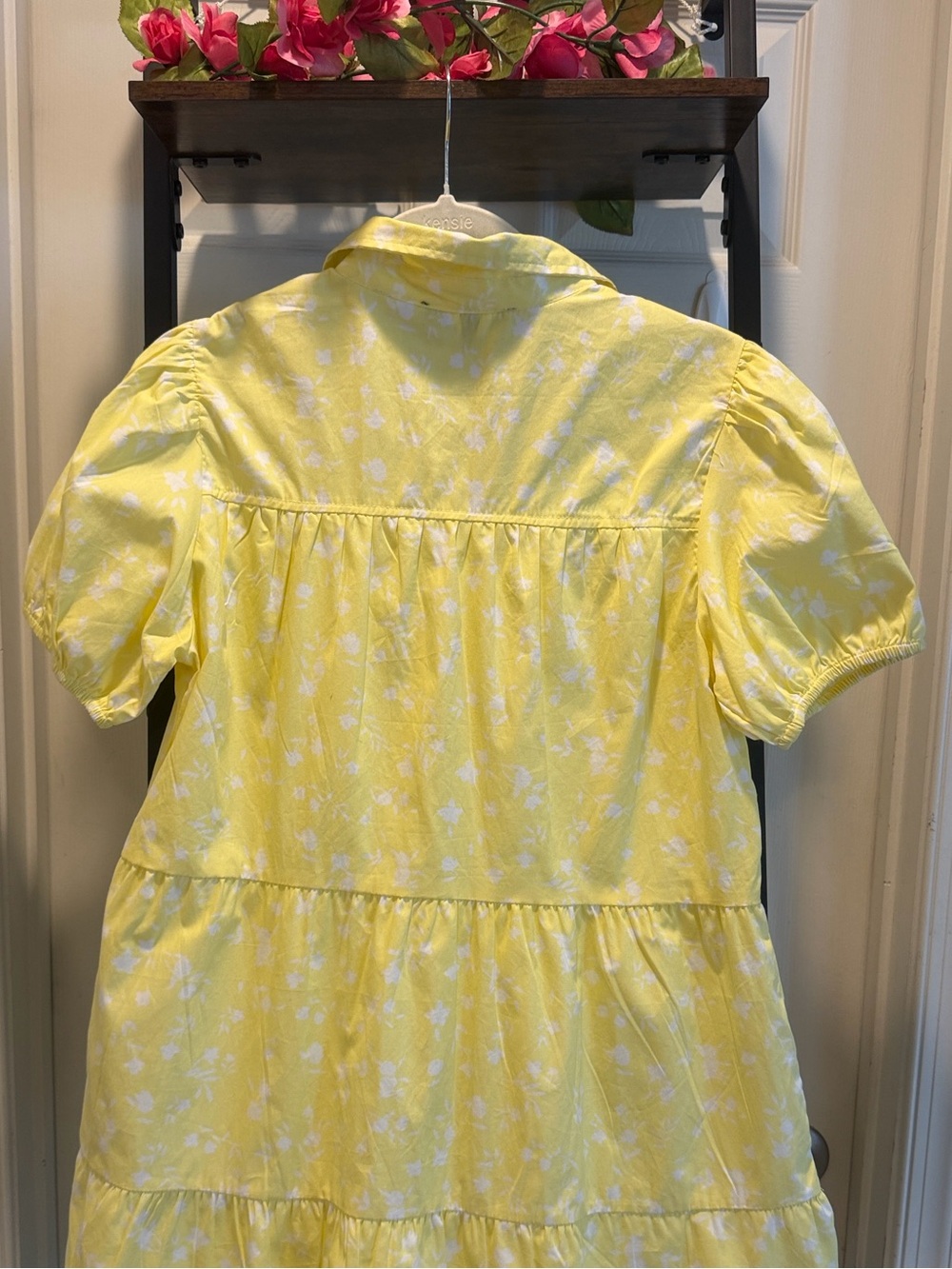 Derek Heart Cotton Yellow and White Floral Button-Front Puff Babydoll Dress - Picture 12 of 14